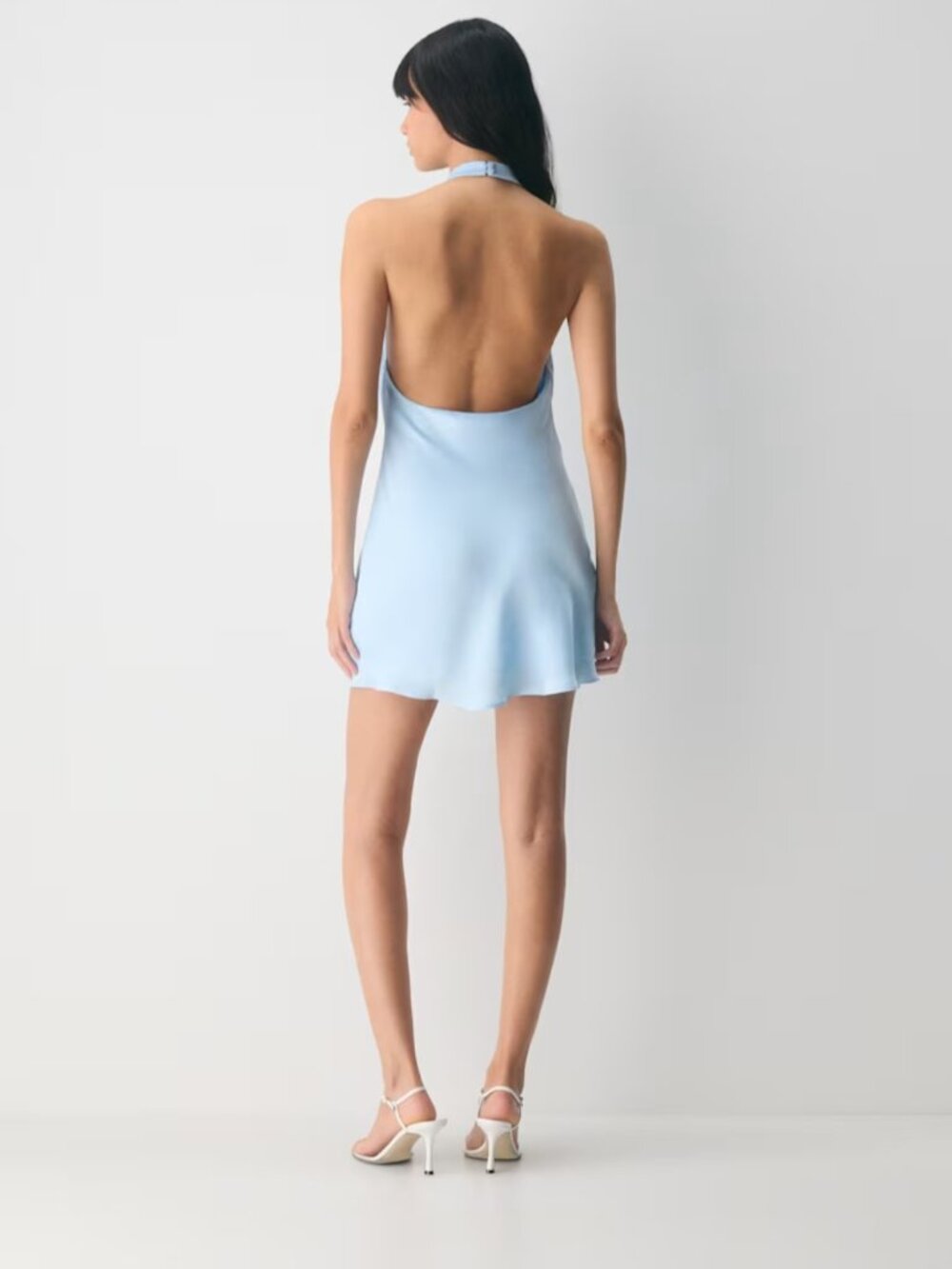 NWT Aritzia AUDIENCE Satin Mini Halter Dress Villa Blue - Picture 3 of 12